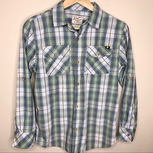 LUCKY BRAND Western Green Plaid Button Up Shirt M